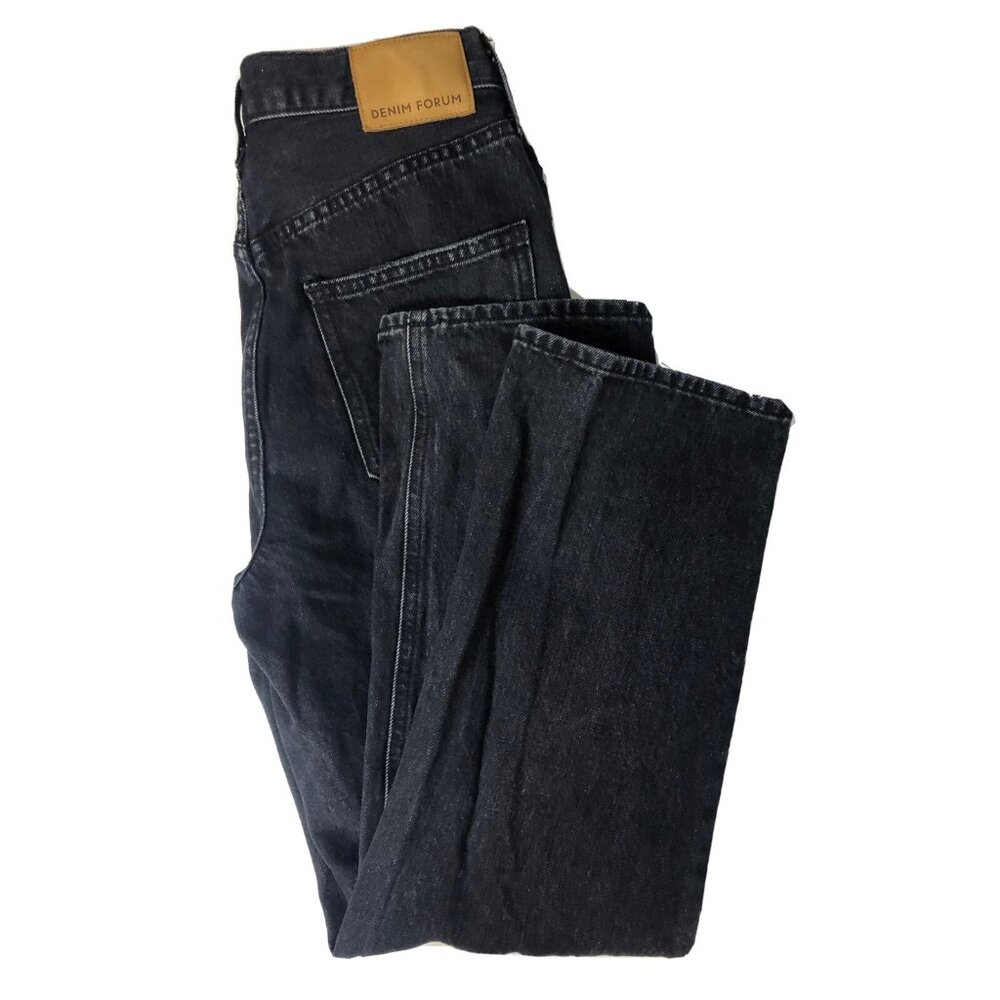 Denim Forum The Joni High Rise Loose Womens 26x27 Black Denim Jeans Distressed
